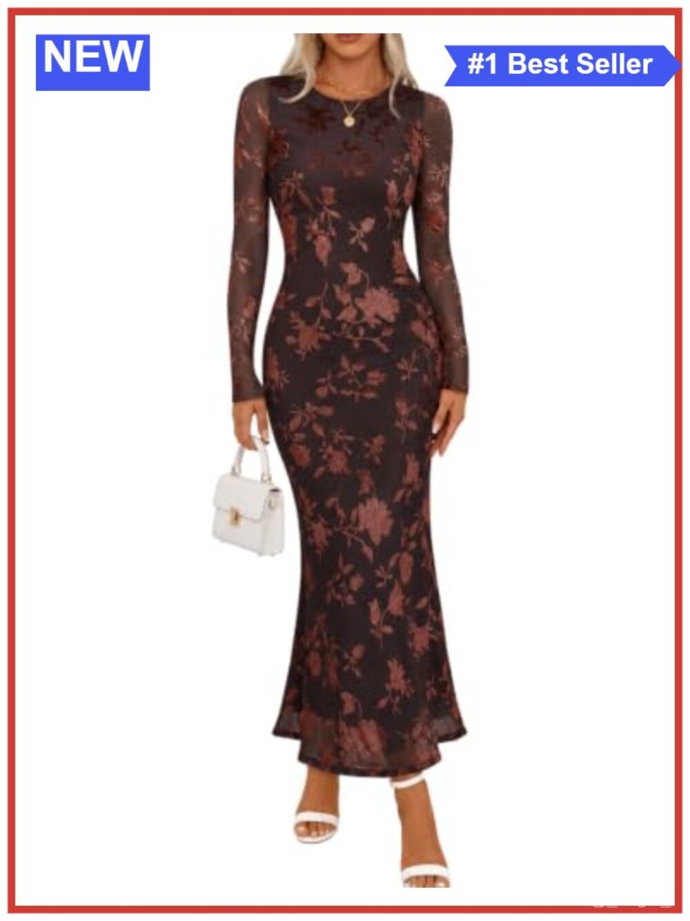 Velvet Floral Maxi Dress Long Sleeve Bodycon Wedding Guest Formal